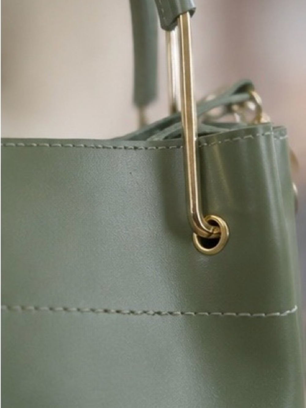 Structured Olive Green Top-Handle Tote with Gold Accents - Picture 4 of 5